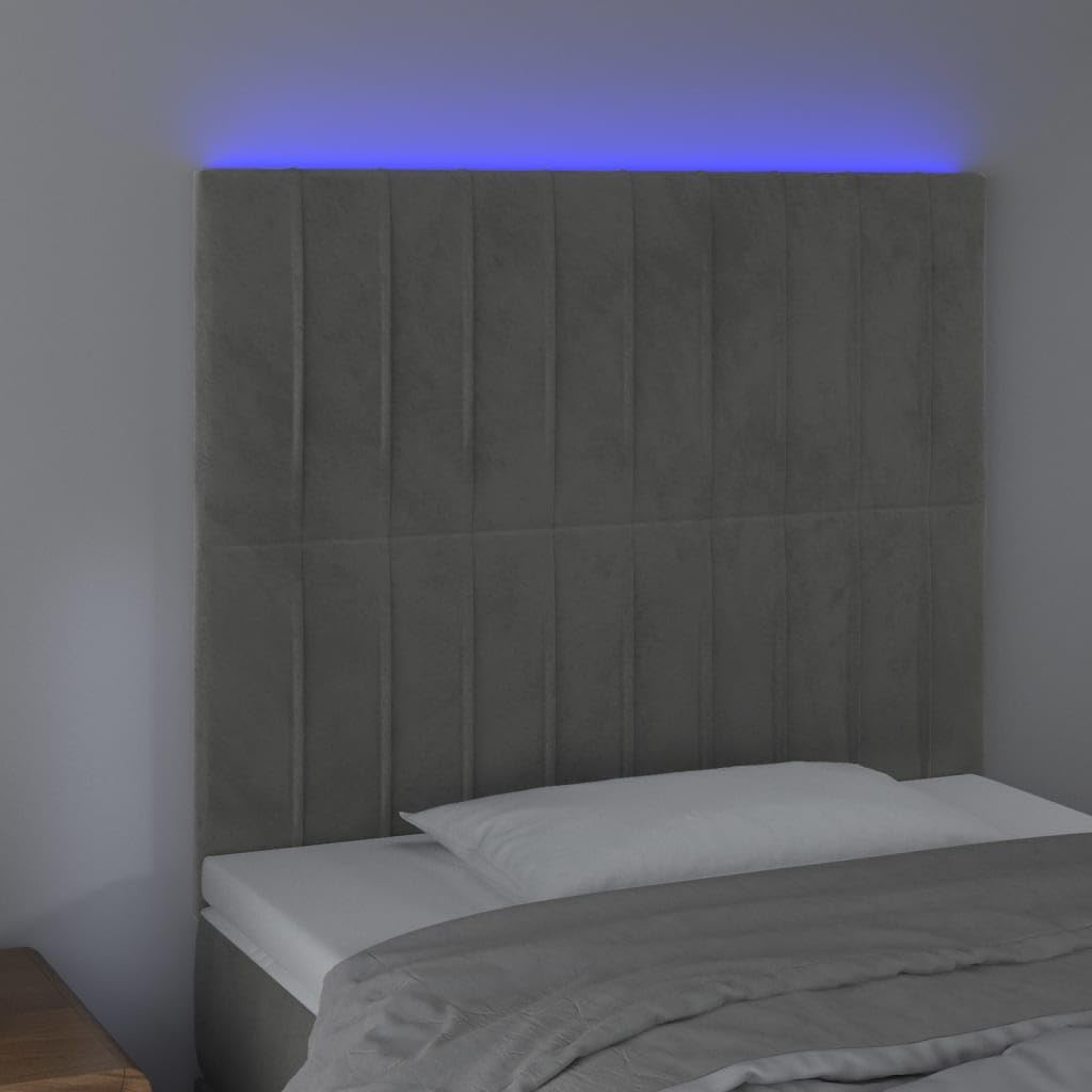 Vidaxl Led Headboard, Upholstered Headboard For Bed Home, Bed Headboard With Led Light, Bedroom Furniture, Light Gray 39.4"X2"X46.5"/50.4" Velvet